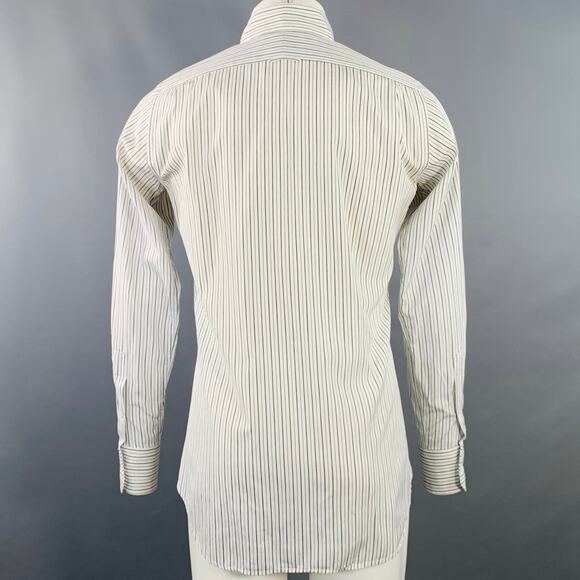 THOM BROWNE Size M White Grey Black Stripe Cotton One Pocket Long Sleeve Shirt - Picture 4 of 8